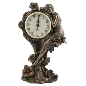 Veronese Cold Cast Bronze Lady sitting on Poppy Flower Table Clock by Veronese, a Statues & Ornaments for sale on Style Sourcebook