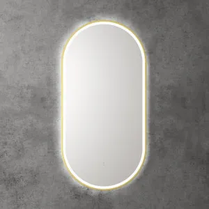 Touchless LED Pill Mirror with Brushed Gold Frame 90cm x 45cm by Luxe Mirrors, a Illuminated Mirrors for sale on Style Sourcebook