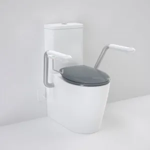 Care 660 Cleanflush® Wall Faced Close Coupled Easy Height Back Entry Suite With Nurse Call Armrests Right & Caravelle Double Flap Seat Nth By Caroma by Caroma, a Toilets & Bidets for sale on Style Sourcebook