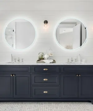 Sphere Matt White Framed with Bluetooth Speakers & LED Lighting 60cm / 80cm 600mm Bluetooth & Demister by Luxe Mirrors, a Illuminated Mirrors for sale on Style Sourcebook