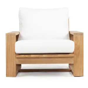 Tanoa Teak Timber Outdoor Armchair with Cushion, Natural / Off White by Ambience Interiors, a Outdoor Chairs for sale on Style Sourcebook