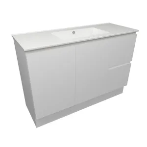 Nevada Quickship Vanity  Floor Standing 1200 White Satin Centre Bowl 1TH Alpha Top by Timberline, a Vanities for sale on Style Sourcebook