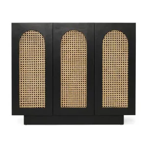 Aurrum Teak Timber & Rattan 3 Door Sideboard, 96cm, Black by Ambience Interiors, a Sideboards, Buffets & Trolleys for sale on Style Sourcebook