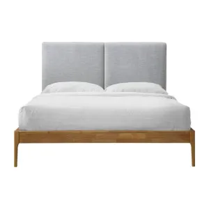 Austen Fabric & Timber Platform Bed, Double, Light Grey / Oak by Life Interiors, a Beds & Bed Frames for sale on Style Sourcebook