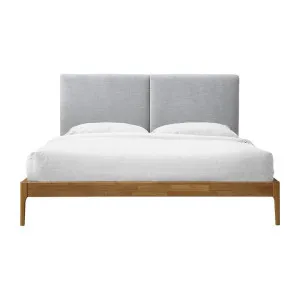 Austen Fabric & Timber Platform Bed, King, Light Grey / Oak by Life Interiors, a Beds & Bed Frames for sale on Style Sourcebook