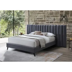 Plush Velvet Fabric Platform Bed, Queen, Charcoal by Glano, a Beds & Bed Frames for sale on Style Sourcebook
