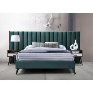 Plush Velvet Fabric Platform Bed, Queen, Green by Glano, a Beds & Bed Frames for sale on Style Sourcebook