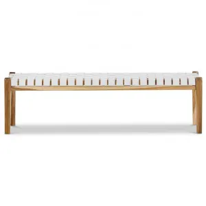 Lazie Woven Leather & Teak Bench, 150cm, White / Natural by FLH, a Benches for sale on Style Sourcebook