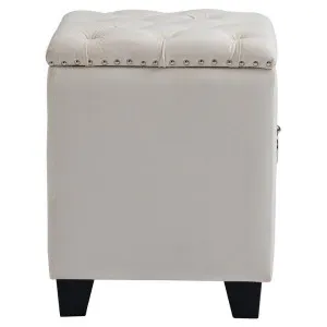 Ellicombe Tufted Fabric Square Storage Ottoman Stool, Large, Off White by Emporium Oggetti, a Ottomans for sale on Style Sourcebook
