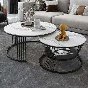 Terreti 2 Piece Sintered Top Round Nesting Coffee Table Set, 80/60cm, White / Black by OZWorld, a Coffee Table for sale on Style Sourcebook