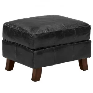 Ripon Aged Leather Ottoman, Black by Affinity Furniture, a Ottomans for sale on Style Sourcebook