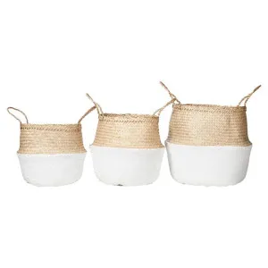 Lucida 3 Piece Foldable Seagrass Basket Set, Natural / White by Casa Uno, a Baskets & Boxes for sale on Style Sourcebook