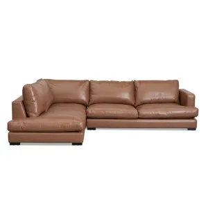 Perrett Leather Corner Sofa, 3 Seater with LHF Chaise, Caramel Brown by Conception Living, a Sofas for sale on Style Sourcebook