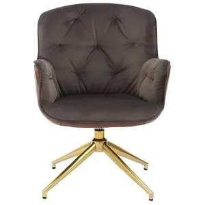 Alexanto Velvet Fabric & Faux Leather Swivel Armchair by Modish, a Chairs for sale on Style Sourcebook