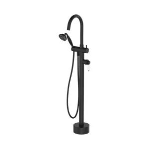 Eleanor Floor Mounted Mixer with Shower Matte Black White Handle by Fienza, a Laundry Taps for sale on Style Sourcebook