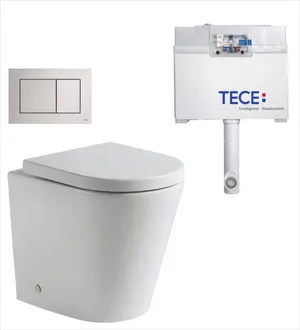 Faith Rimless In-wall Toilet Suite S&P Trap with Square ABS Matte Chrome Button by Tece, a Toilets & Bidets for sale on Style Sourcebook