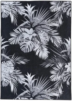Zarrin Palm Black Machine Washable Rug by Love That Homewares, a Contemporary Rugs for sale on Style Sourcebook